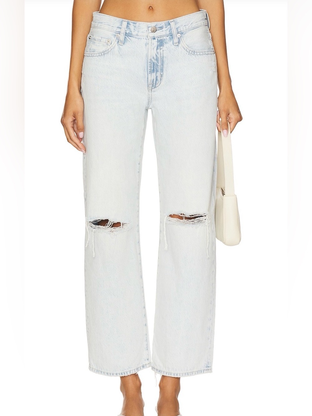 Pistola Lexi Mid-Rise Bowed Straight Jeans - color: Solstice Distressed
